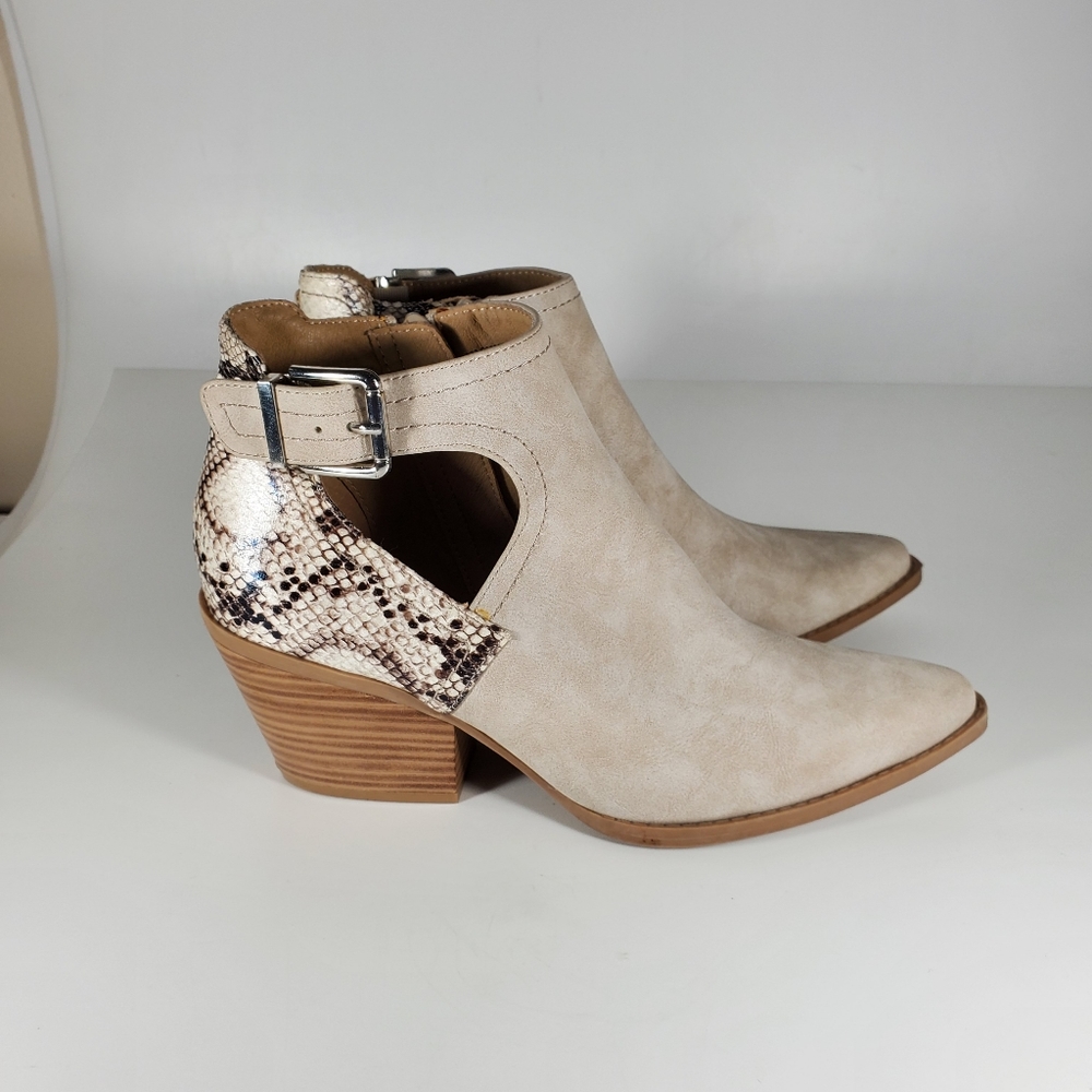 Seven Dials Beige and Snakeskin Ankle Booties